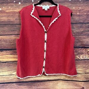 CJ Banks Dark Coral Button Down sweater vest White Trim